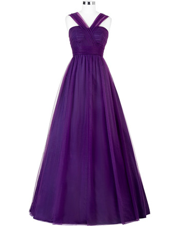 Formal A-Line Floor Length Organza Evening/ Prom Dresses with Straps