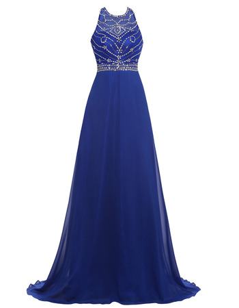 Custom Sleeveless Floor Length Chiffon Beading Evening/ Prom Dresses