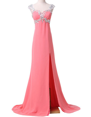 Sweetheart Sweep Train Chiffon Split Evening Dresses