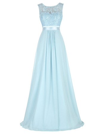 Elegant Sleeveless Floor Length Lace & Chiffon Evening/ Prom Dresses
