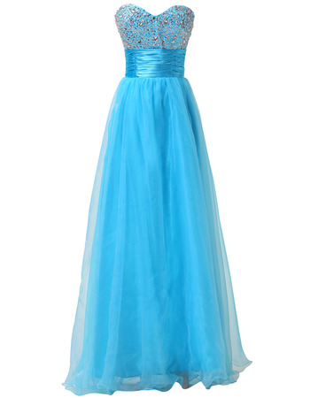 Formal Sweetheart Floor Length Organza Beading Bodice Evening Dresses