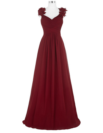 Custom Sweetheart Long Chiffon Evening Dresses with Ruffle Straps