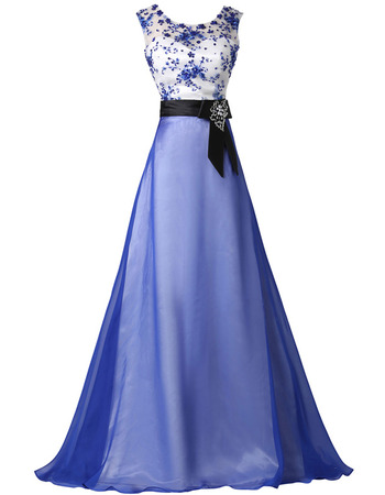 Inexpensive Organza Embroidery Multi-Color Evening Dresses with Sashes
