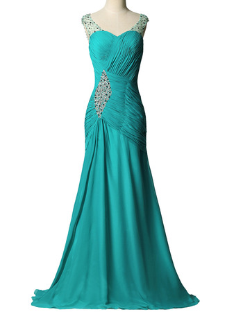 New Sheath Sweetheart Sweep Train Chiffon Pleated Evening Dresses