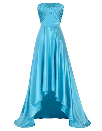 Discount Strapless High-Low Asymmetric Satin Evening/ Prom Dresses