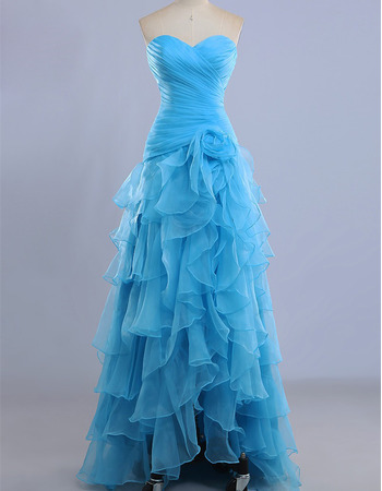 Custom Sweetheart High-Low Organza Layered Skirt Evening Dresses