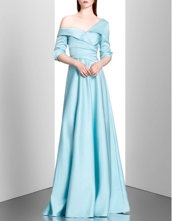 Discount Lapel Asymmetric Satin Evening Dresses with Half Sleeves