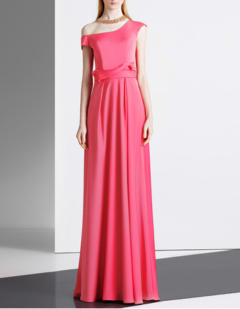 Elegant One Shoulder Asymmetric Floor Length Satin Evening Dresses