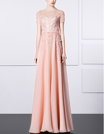 Affordable Chiffon Embroidery Evening Dresses with Short Sleeves