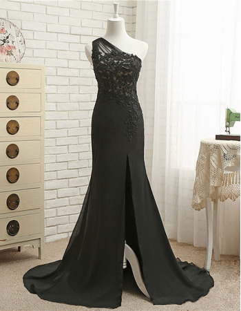 Affordable Sheath One Shoulder Floor Length Chiffon Evening Dresses