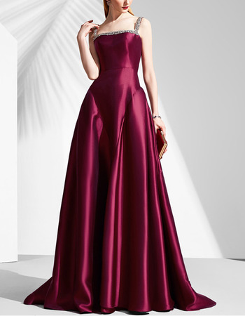 New Ball Gown Floor Length Satin Evening Dresses with Straps