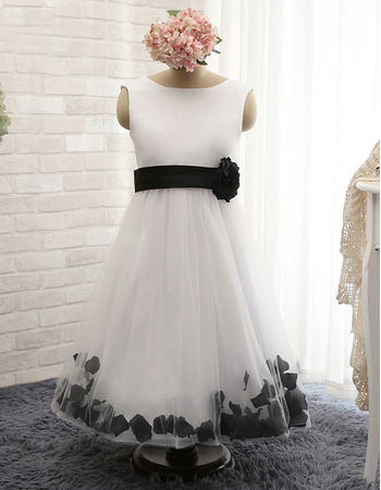 Custom Sleeveless Ankle Length Satin Flower Girl Dresses with Belts