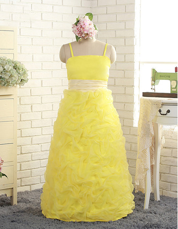 Stunning Spaghetti Straps Floor Length Pick-Up Little Girls Party Dress