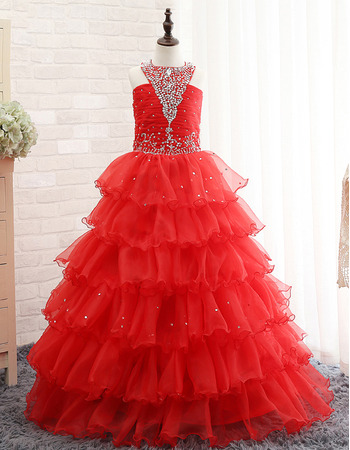 New Floor Length Layered Sequin Skirt Little Girls Party Dresses