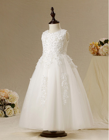 Affordable Ball Gown Sleeveless Ankle Length First Communion Dresses