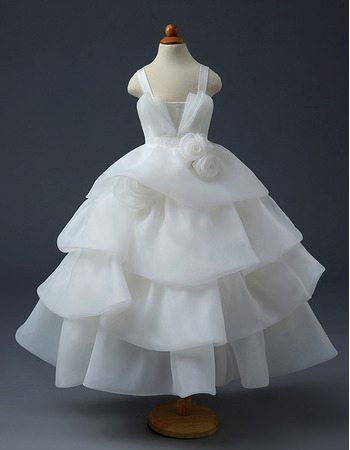 Stunning Tea Length Organza Layered Skirt First Communion Dresses