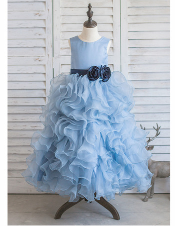 Affordable Long Ruffle Skirt Little Girls Party Dresses with Belts