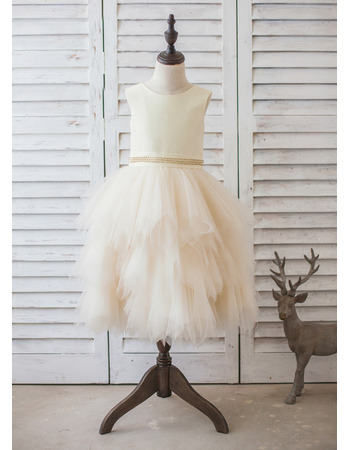 Adorable Tea Length Satin Organza Bubble Skirt Flower Girl Dresses