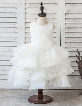 New Tea Length Satin Organza Bubble Skirt Flower Girl Dresses