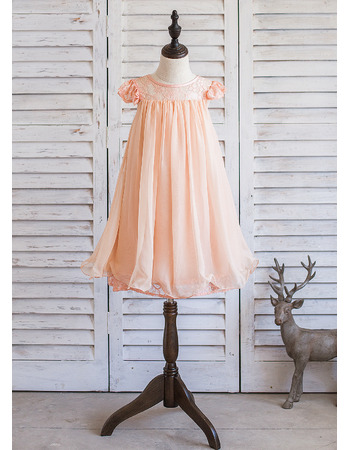 Inexpensive Short Sleeves Knee Length Chiffon Easter Little Girl Dress