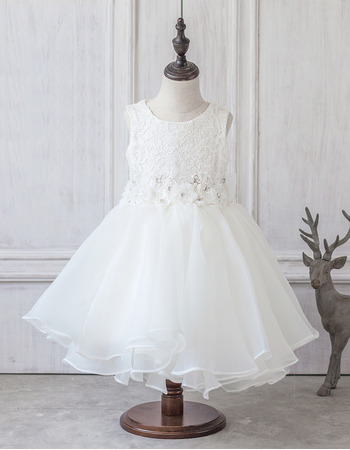 Ball Gown Tea Length Lace Organza Flower Girl Dresses