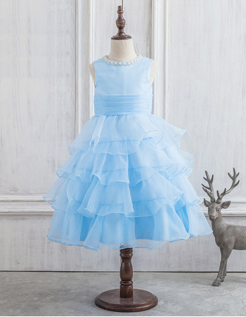 Custom Ball Gown Tea Length Organza Layered Skirt Flower Girl Dresses
