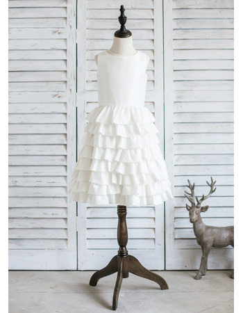 Discount A-Line Knee Length Satin Layered Skirt Flower Girl Dresses