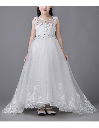 Affordable Sleeveless High-Low Sweep Train Organza Flower Girl Dresses