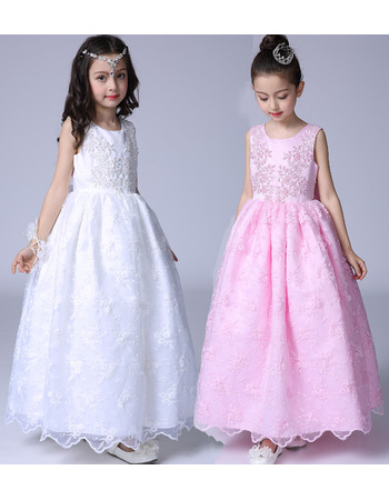 Stunning Ball Gown Ankle Length Satin Lace Flower Girl Dresses