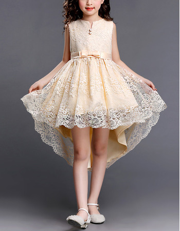 High-Low Short Lace Little Girls Party Dresses with Bows