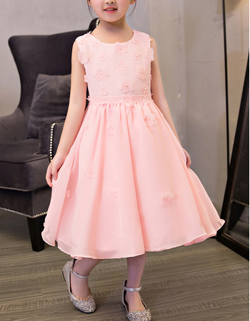 New A-Line Tea Length Chiffon Applique Flower Girl Dresses