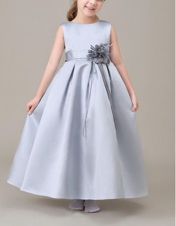 Affordable Sleeveless Ankle Length Satin Flower Girl Dresses