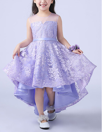 2018 New Style A-Line High-Low Asymmetric Lace Flower Girl Dresses
