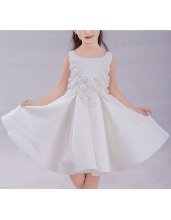 Custom A-Line Knee Length Satin Flower Girl Dresses with Appliques