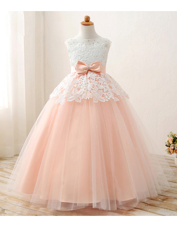 Stunning Ball Gown Long Lace Organza Satin Little Girls Party Dresses