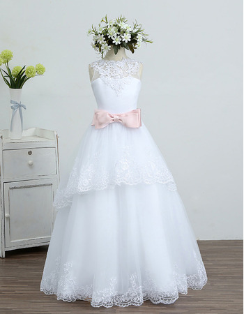 New A-Line Long Organza Flower Girl/ First Communion Dresses