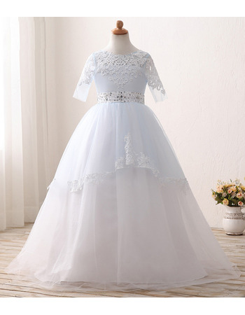 Custom Ball Gown Flower Girl/ First Communion Dress with Half Sleeves
