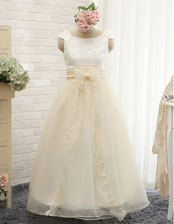 Discount Floor Length Satin Organza Embroidery Flower Girl Dresses