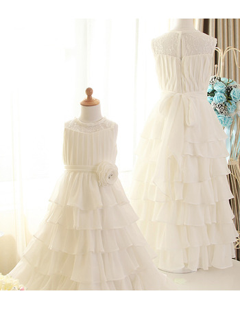 Cute Long Chiffon Layered Skirt Flower Girl/ First Communion Dresses