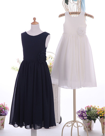 Affordable Sleeveless Tea Length Satin Chiffon Flower Girl Dresses