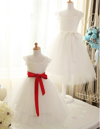 Stunning A-Line Square Satin Organza Flower Girl Dresses with Sashes