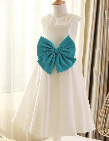 Lapel Tea Length Taffeta Flower Girl Dresses with Bows