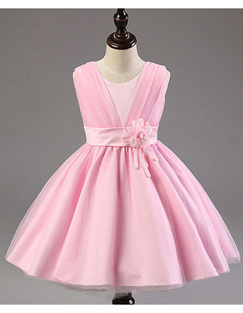 Adorable Ball Gown Sleeveless Knee Length Satin Flower Girl Dresses