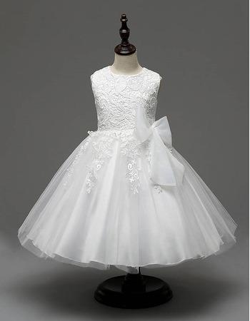 Ball Gown Tea Length Lace Satin Flower Girl Dresses