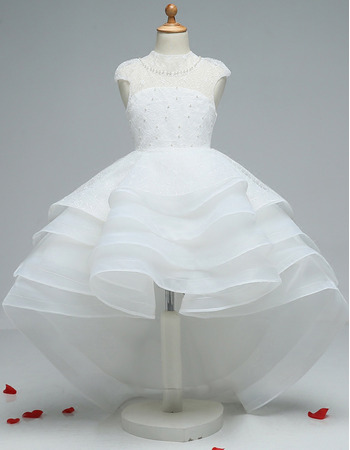 Custom High-Low Lace Organza Layered Skirt Little Girls Party Dresses