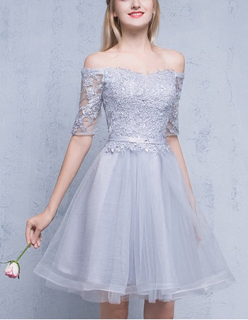 Elegant Off-the-shoulder Short Homecoming Dresses with Half Sleeves