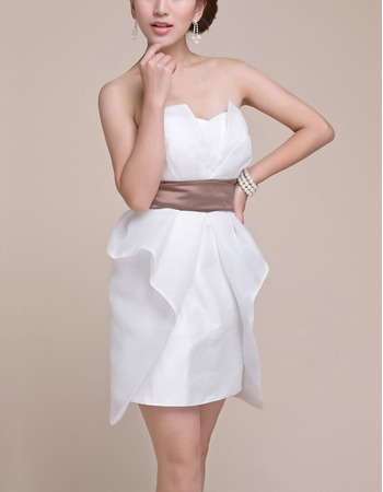 Custom Column Strapless Short Satin Homecoming Dresses with Belts