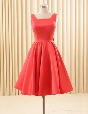 Elegant A-Line Square Knee Length Satin Homecoming/ Party Dresses