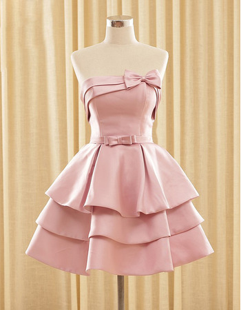 New Strapless Short Satin Layered Skirt Homecoming Dresses