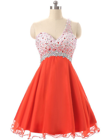 Discount One Shoulder Short Chiffon Rhinestone Homecoming Dresses